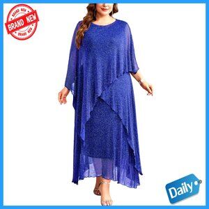 Sparkly Mesh Overlay Formal Dress Plus Size Elegant Wedding Guest Evening Wear